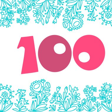 İzole edilmiş 100 numaralı vektör tasarımı. Üzerinde beyaz çiçekli süs çerçevesi olan.