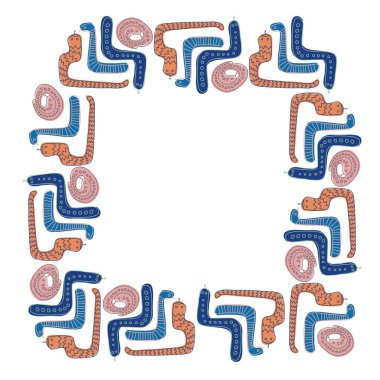 İzole edilmiş renkli tasarım illüstrasyon beyaz üzerinde yılanların süsleme çerçevesi