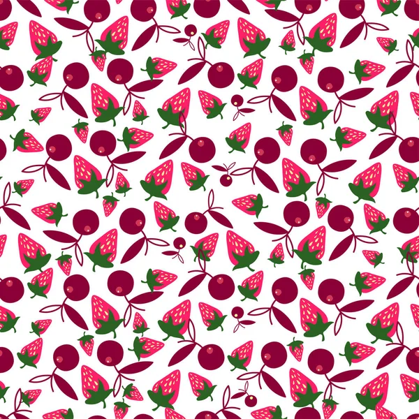 Vecteur sans couture motif coloré de fraises rouges délicieuses et cerises — Image vectorielle