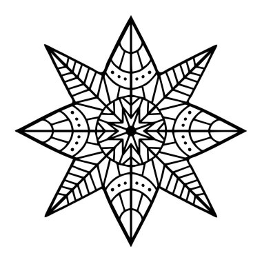 İzole edilmiş vektör soyut tasarımı siluet çizgili süslemeli yıldız kar tanesi