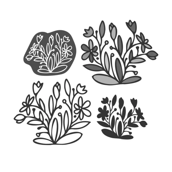 Diseño vectorial aislado conjunto de siluetas alineadas flores abstractas decorativas sobre fondo blanco — Vector de stock