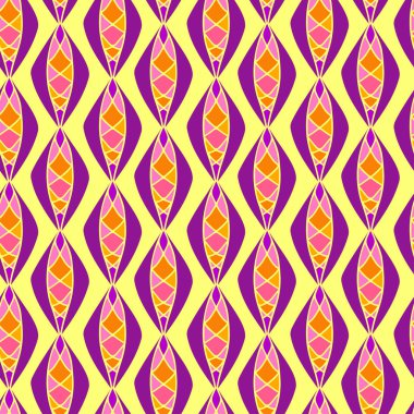 Soyut geometrik süslemeli kusursuz desenler sarı üzerinde mor oval şekiller