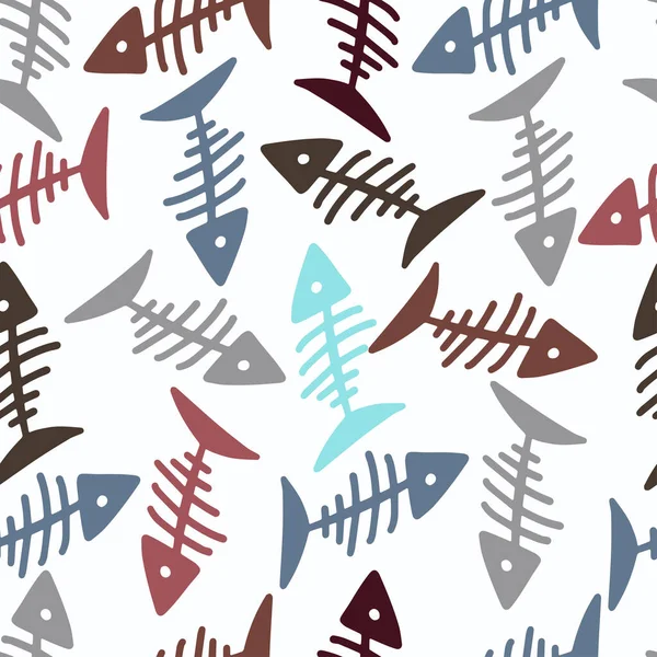Renkli dekoratif balık iskeletinin kusursuz vektör deseni — Stok Vektör