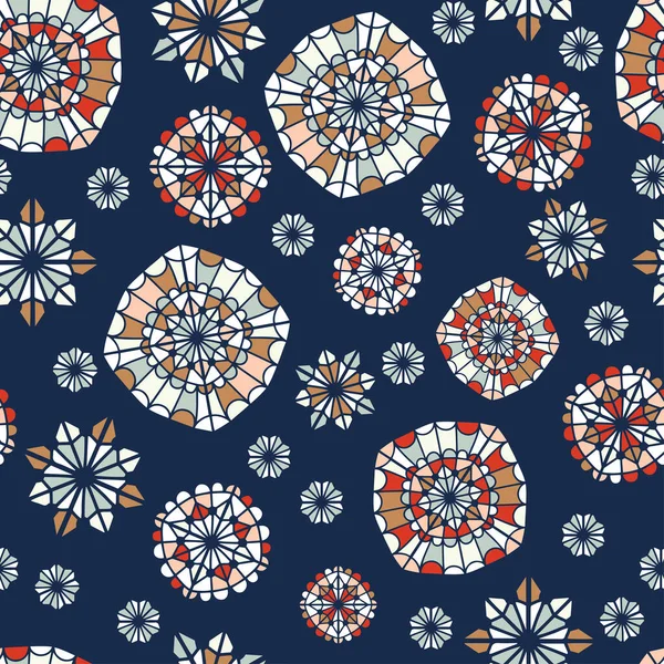 Бесшовный векторный рисунок орнаментальной подкладки абстрактных цветочных снежинки на голубом — стоковый вектор