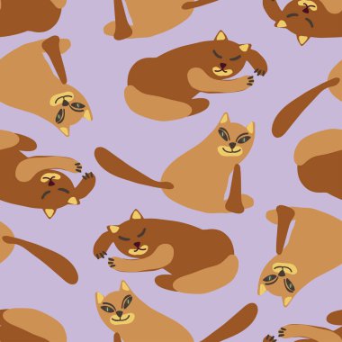 Vektör desensiz çizgi film dekoratif tasarımı. Kediler kadar sevimli. 