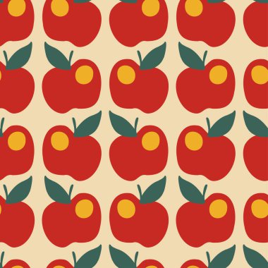 Renkli kırmızı elmaların modern kusursuz vektör desenleri soyut siluetleri