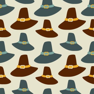 Pastel renklerde hacı Şükran Günü şapkalarının kusursuz renkli vektör deseni.