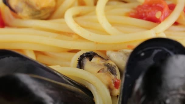 バイオ ムール貝のスパゲッティ — ストック動画