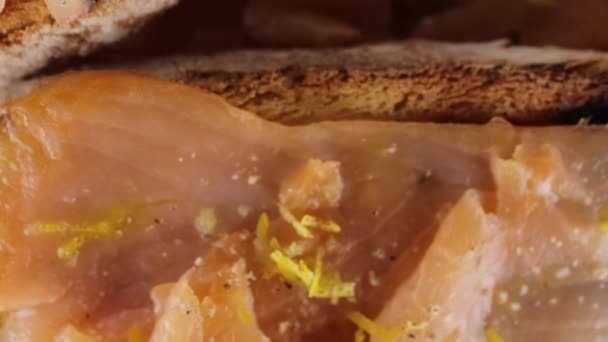 Bruschetta Con Salmone Bio — Video Stock
