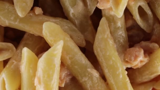 Penne Med Lax Och Grädde — Stockvideo