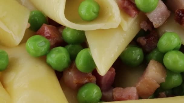 Pasta Candle Penne Peas Bacon — Stock Video