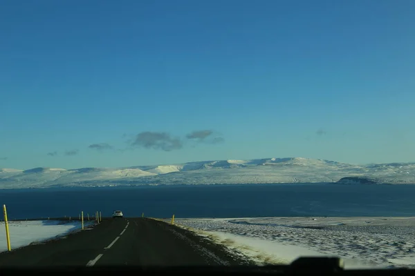 Road Trip Westfjords Island Tajen Von Der Front Eines Autos — Stockfoto