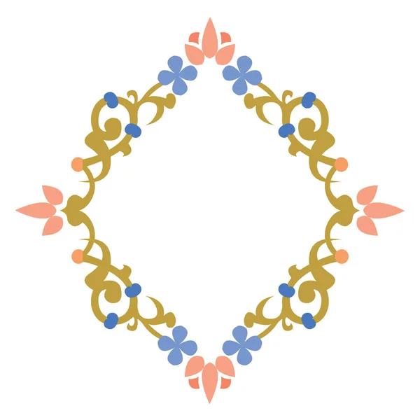 Forme Losange Décorée Colorée Fleurs Feuilles Bordure Simple Plate — Image vectorielle