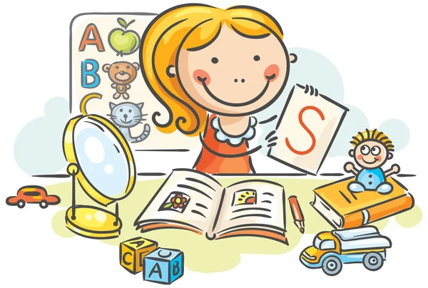 おもちゃ 文字鏡と子供の言語聴覚士 — ストックベクタ
