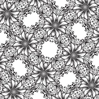 Çiçekler, süs doku ile kare siyah beyaz bir arka plan