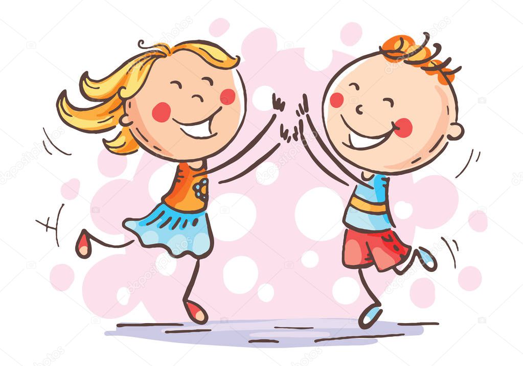 Boy and girl jumping with joy, vector