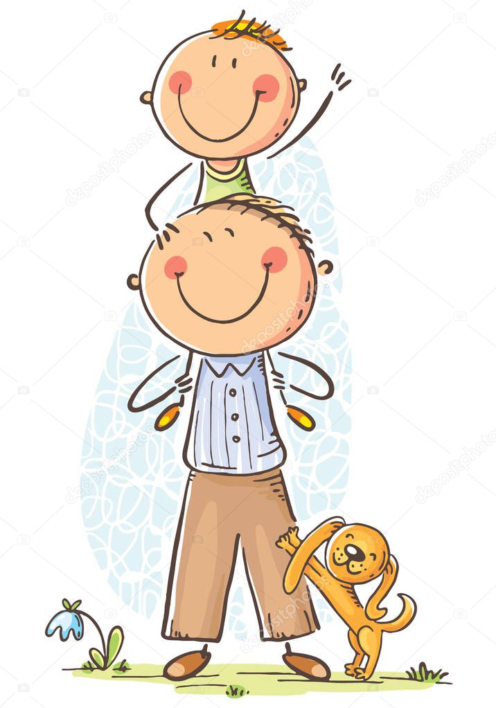 Father and son having fun, vector illustration