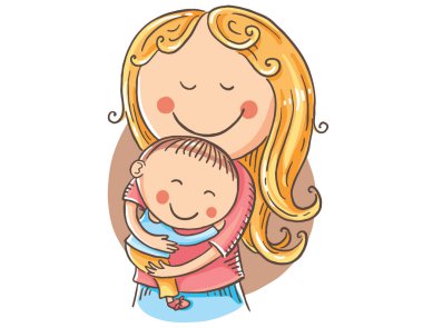 Mutlu çizgi film Anne bir çocukla vektörel clipart
