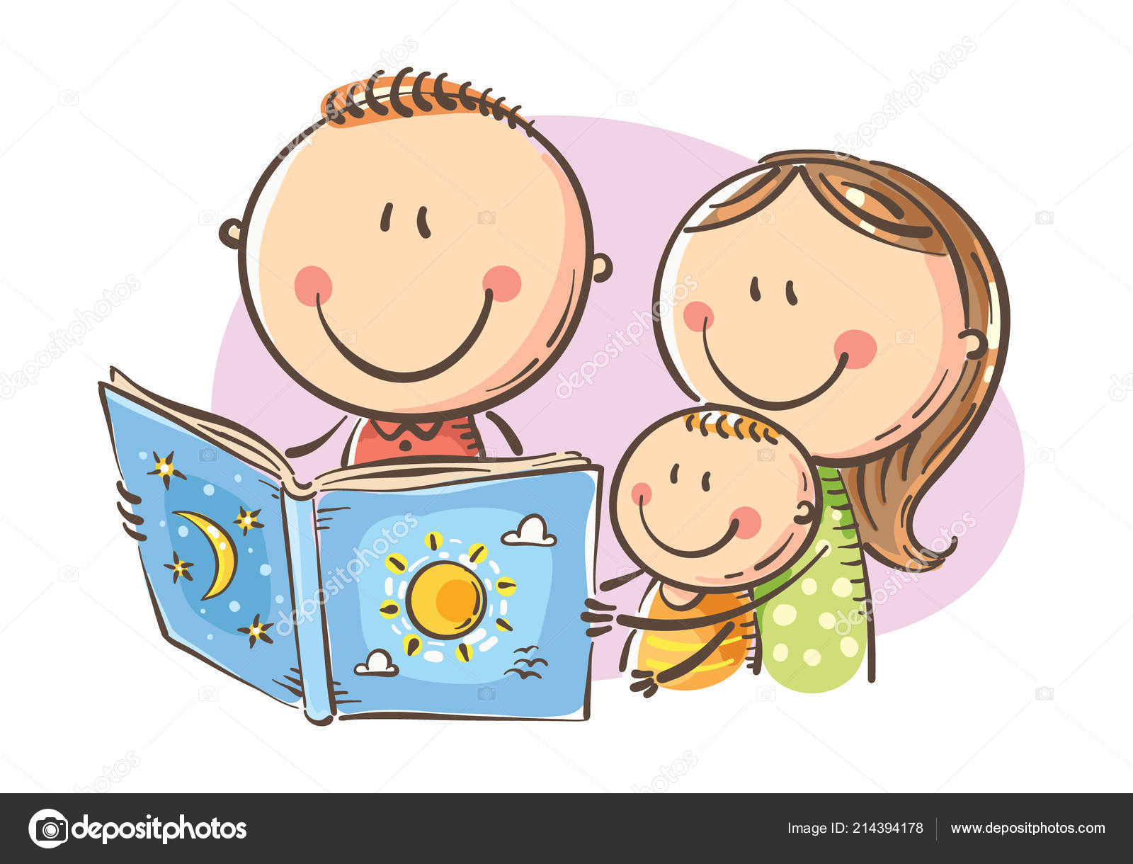 Cartoon Mother Father Son Reading Book Together Vector Childs Drawing Stock  Vector Image by ©Katerina_Dav #214394178