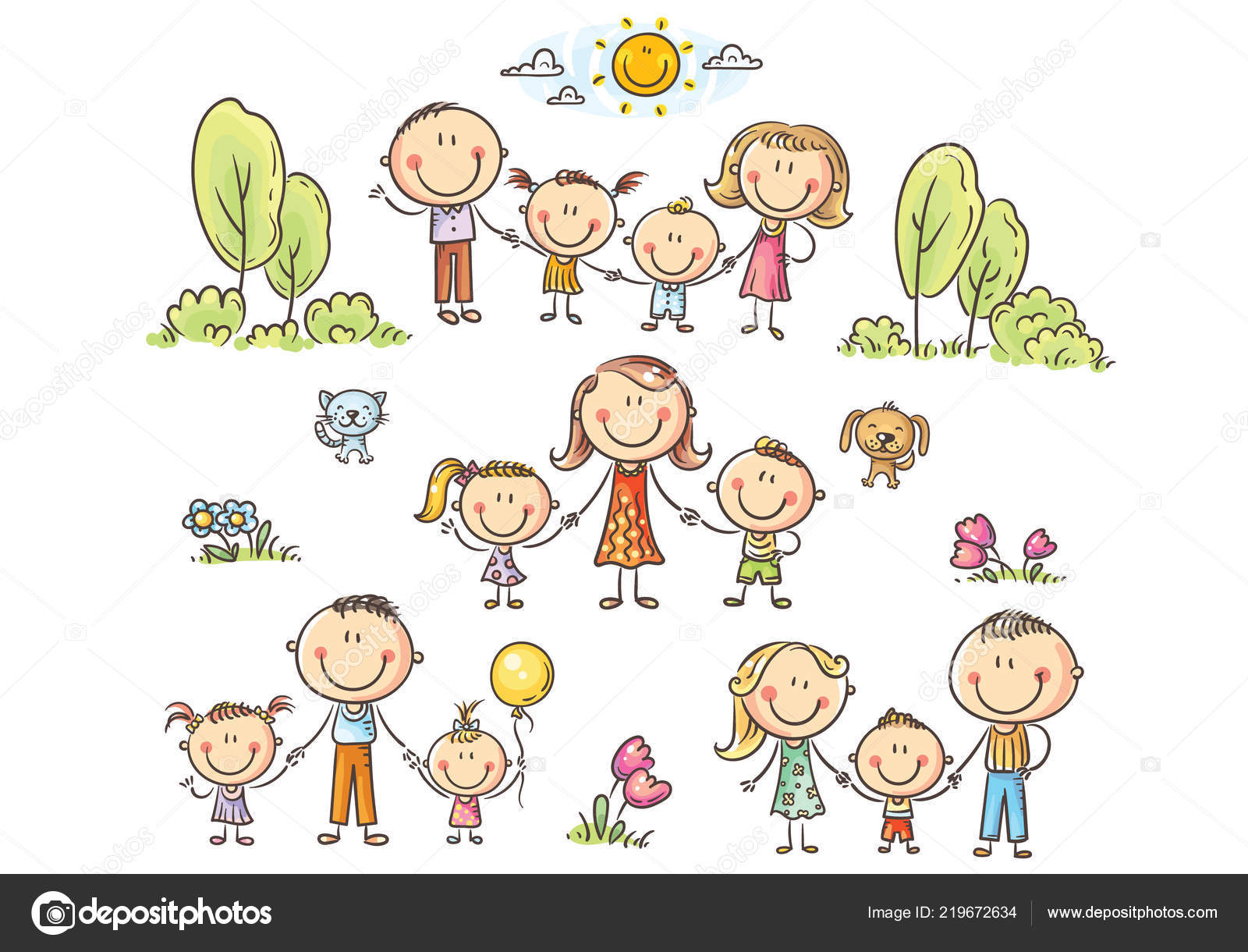 Glückliche Familien mit Kindern, Vektorillustration