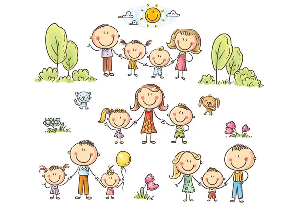 Šťastné rodiny s dětmi, vektorové ilustrace — Stockový vektor