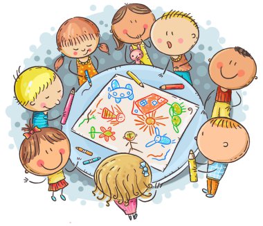Doodle çocuklar birlikte çizim