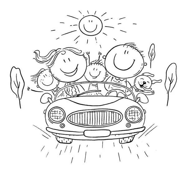 Happy family travelling by car, vacation trip — Stock Vector