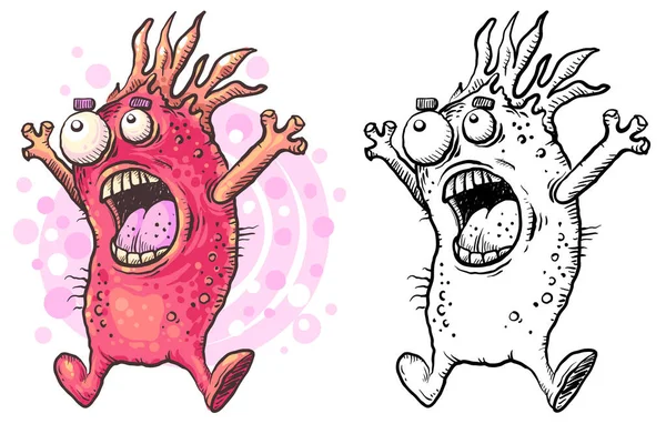 Feliz colorido monstruo de dibujos animados saltando con alegría — Vector de stock