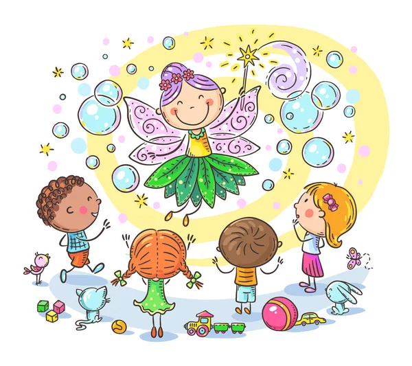 Fairy at the kids birthday party, clipart illustration — Stock Vector