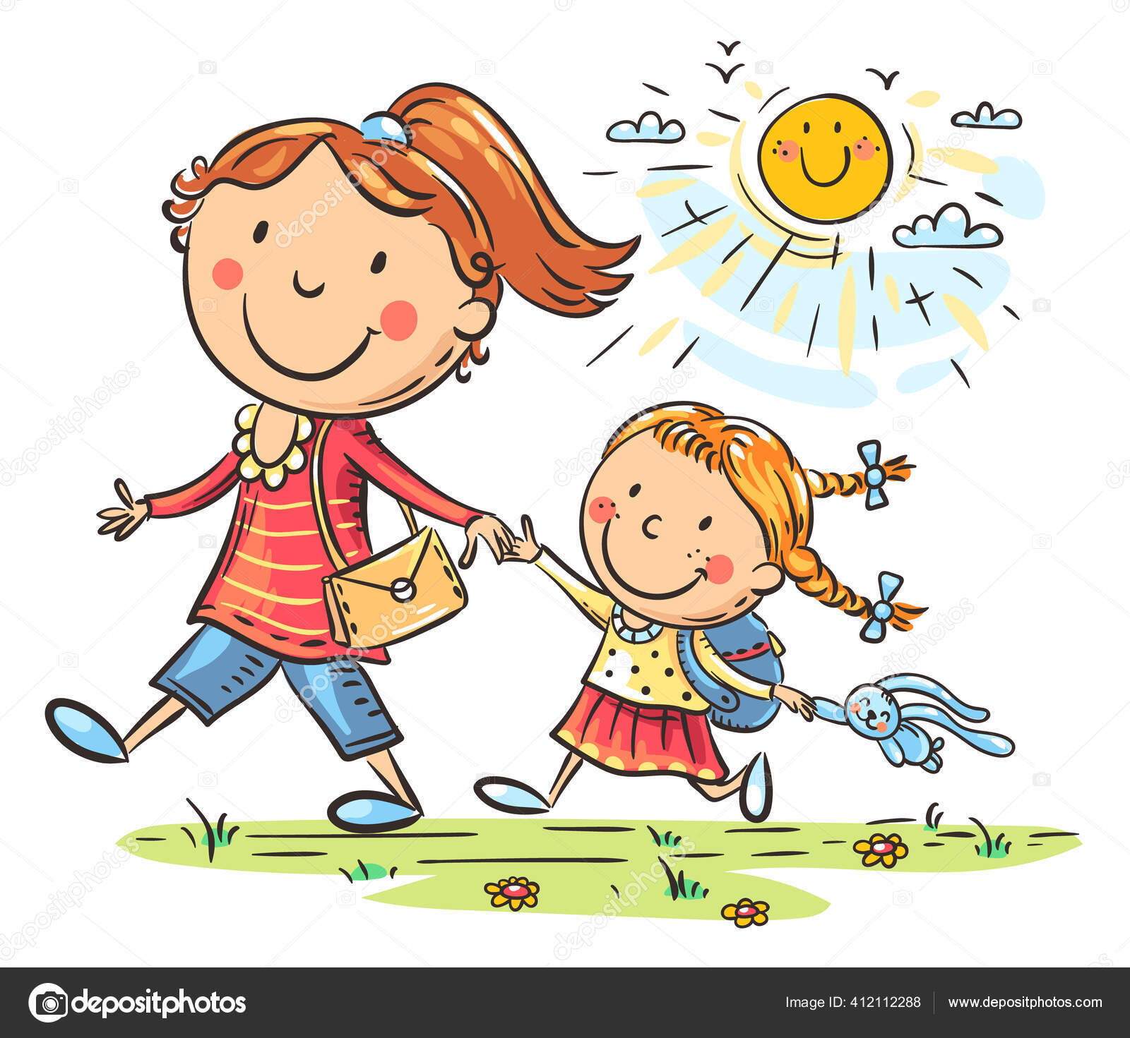 parent　©Katerina_Dav　to　daughter　Mother　child　the　walking　way　412112288　Vector　and　and　outdoors　Stock　by　on　kindergarten,