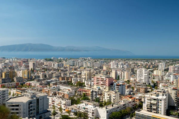 Albanien Vlore Stadslandskap Sett Utifrån Kuzum Baba Kulle Flygfoto Över — Stockfoto