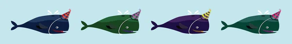 Conjunto Animales Cumpleaños Dibujos Animados Plantilla Diseño Ballena Con Diferentes — Archivo Imágenes Vectoriales