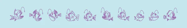 Bir Dizi Piranha Balığı Karikatür Tasarım Şablonu Çeşitli Modeller Mavi — Stok Vektör