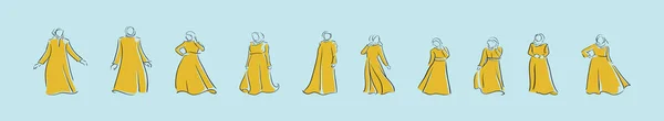 Ensemble Modèle Conception Icône Dessin Animé Abaya Avec Divers Modèles — Image vectorielle