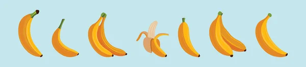 Conjunto Plátano Fruta Icono Dibujos Animados Plantilla Diseño Con Varios — Vector de stock