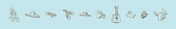 Набор Испанских Иконок Дизайн Шаблон Различными Моделями Векторная Иллюстрация Синем — стоковый вектор