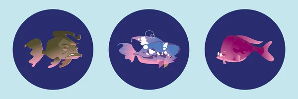 Σύνολο Ζώων Ψάρια Πρότυπο Σχεδίασης Εικονίδιο Κινουμένων Σχεδίων Διάφορα Μοντέλα — Διανυσματικό Αρχείο