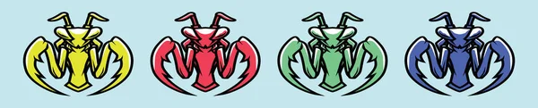 Conjunto Mantis Hierba Tolva Icono Dibujos Animados Plantilla Diseño Con — Vector de stock