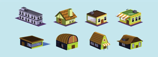 Set Von Isometrischen Haus Cartoon Ikone Design Vorlage Mit Verschiedenen — Stockvektor