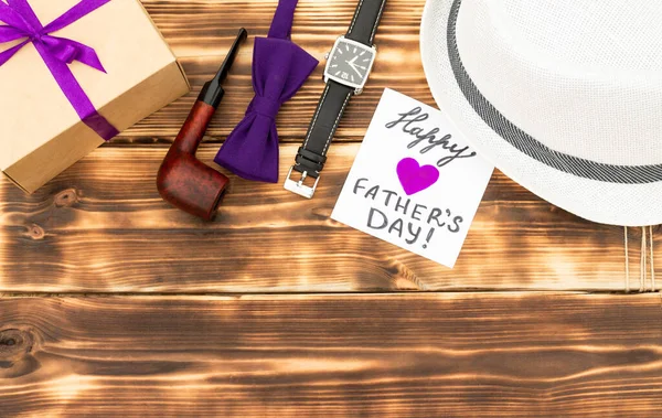 Greeting Card Happy Father Day Gift Box Men Accessories Rustic — Stock Photo, Image