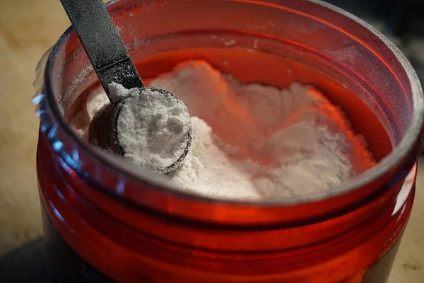 Polvo Proteína Triptófano Con Una Cucharada —  Fotos de Stock