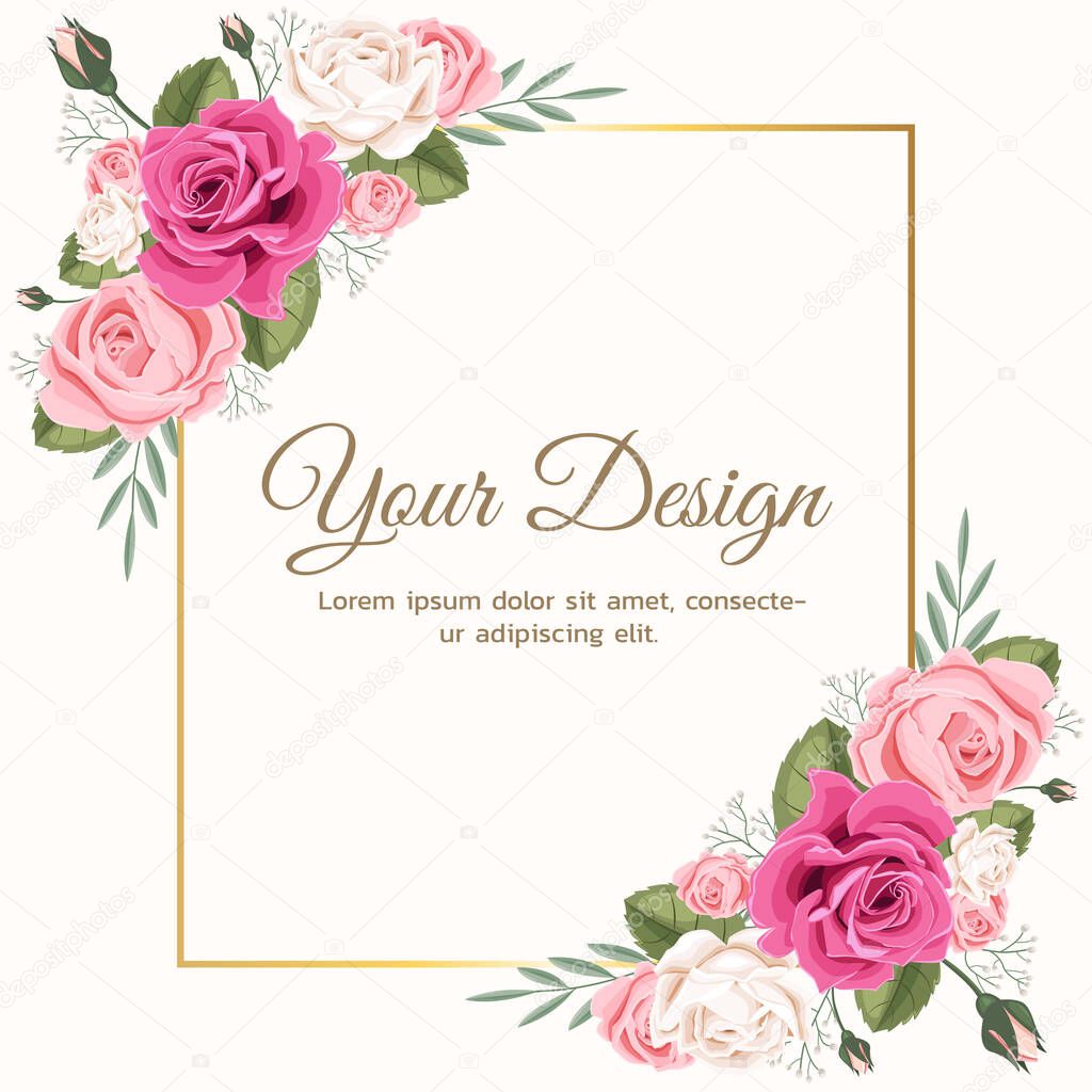 Pink rose wedding invitation vector floral template