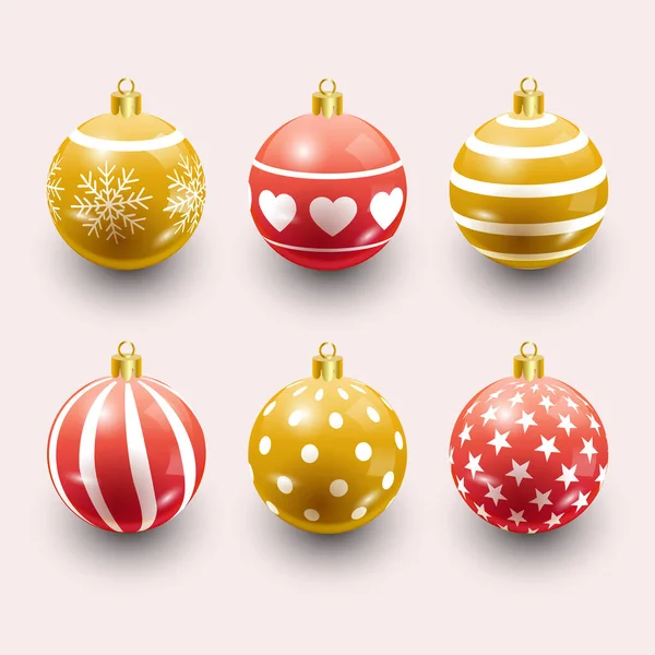 Palline Natale Colorate Set Decorazioni Realistiche Isolate Illustrazione Vettoriale — Vettoriale Stock