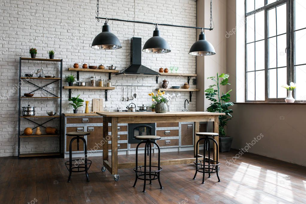 Modern loft style kitchen interior