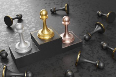 Yarışmayı kazananlar podyumu. İlk üçe. 3d illüstrasyon