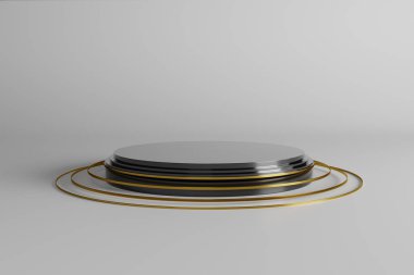 Beyaz ürün arka planında siyah kaide veya podyum duruşu 3d illüstrasyon