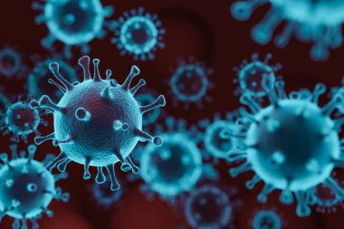 Konak organizmada enfeksiyona neden olan patojenik virüsler, viral salgın, 3 boyutlu illüstrasyon