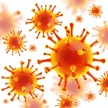 Konak organizmada enfeksiyona neden olan patojenik virüsler, viral salgın, 3 boyutlu illüstrasyon
