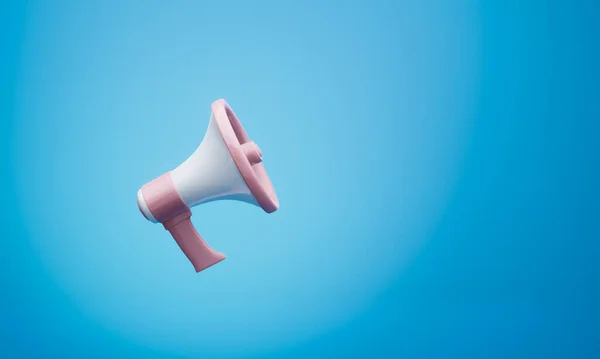 Pembe renk megafonu ve mavi arkaplan 3d resimleme