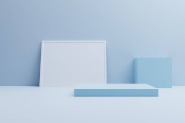 Mock up podium, abstract blue shape 3d illustration clipart